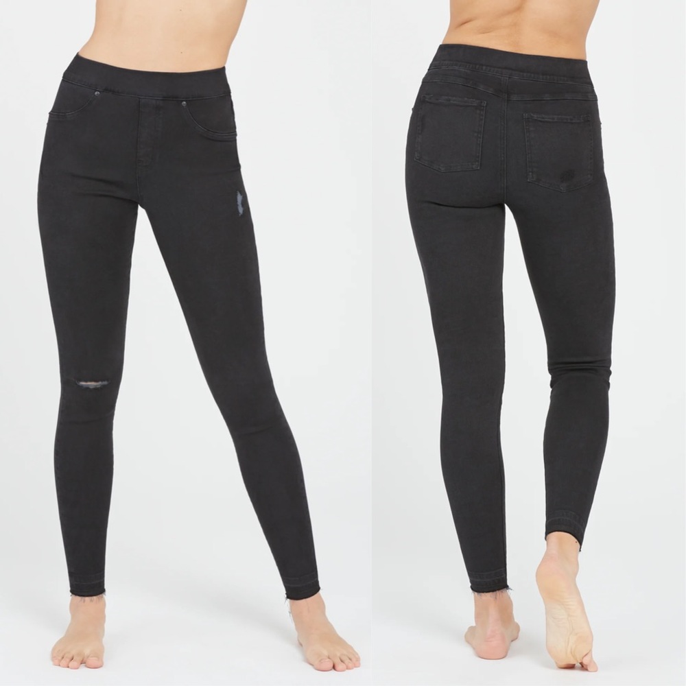 NWT Spanx Vintage Distressed Ankle Skinny Jeans Black Medium Tall